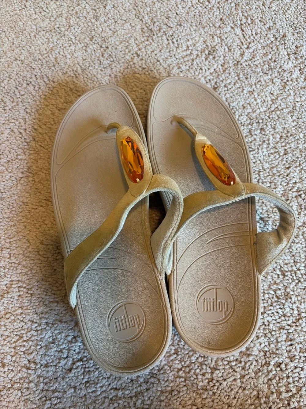 FITFLOP SLIP-ON SANDALS Beige With JEWEL -Sz 11